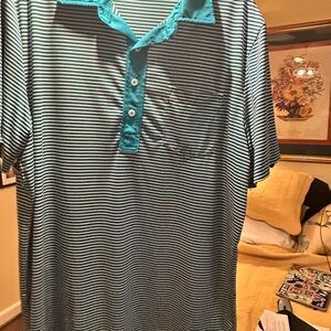 PGA Tour Teal and Black Striped Polo Shirt